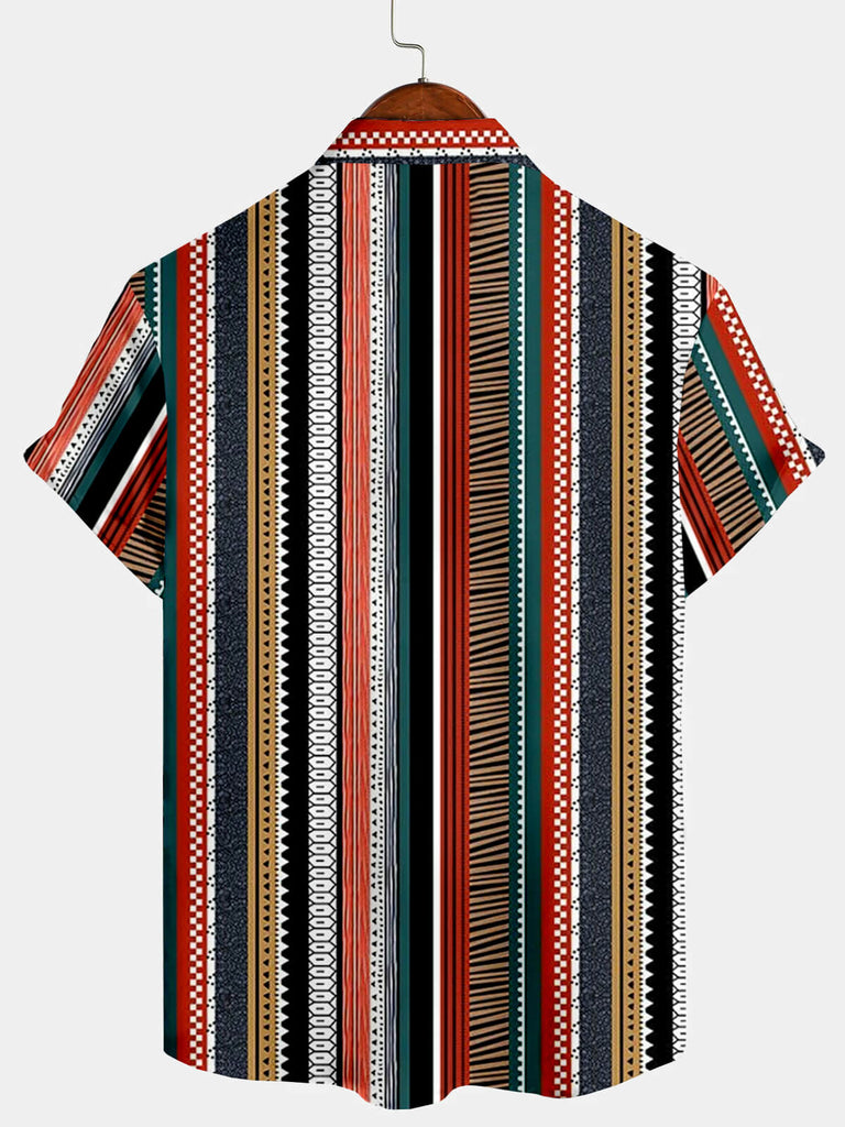 Hawaiian Retro Stripes Patterns Men's Short Sleeve TopMens short sleeve shirts Big and tall Mens shirts Short sleeve shirts for men Mens 4xl shirts Casual short sleeve shirts