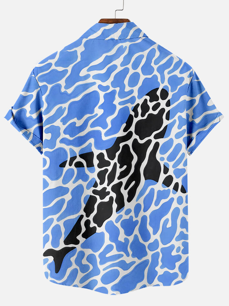 Men's Shark Illustration Print Short Sleeve ShirtMens short sleeve shirts Big and tall Mens shirts Short sleeve shirts for men Mens 4xl shirts Casual short sleeve shirts