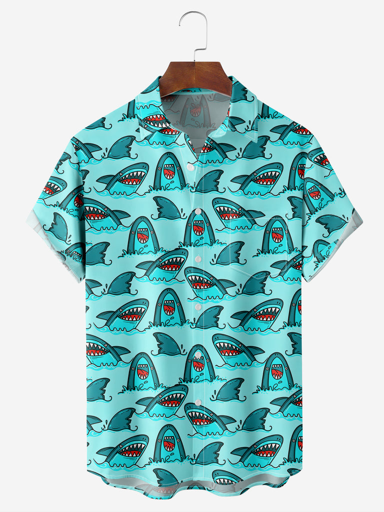 Men's Blue Happy Sharks Short Sleeve ShirtMens short sleeve shirts Big and tall Mens shirts Short sleeve shirts for men Mens 4xl shirts Casual short sleeve shirts