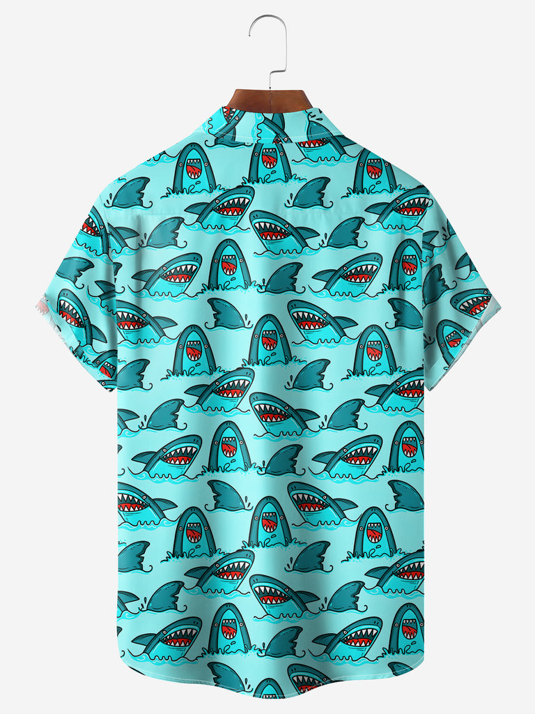 Men's Blue Happy Sharks Short Sleeve ShirtMens short sleeve shirts Big and tall Mens shirts Short sleeve shirts for men Mens 4xl shirts Casual short sleeve shirts