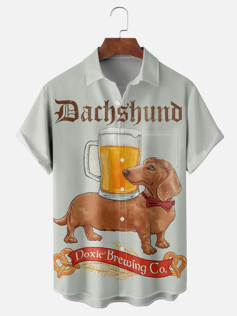 Men's Dachshund Doxie Brewing Co Beer Dog Short Sleeve ShirtMens short sleeve shirts Big and tall Mens shirts Short sleeve shirts for men Mens 4xl shirts Casual short sleeve shirts