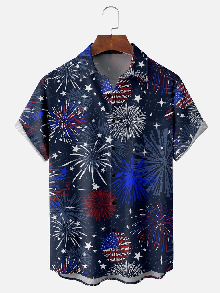 Men's Independence Day American Flag Fireworks Short Sleeve ShirtMens short sleeve shirts Big and tall Mens shirts Short sleeve shirts for men Mens 4xl shirts Casual short sleeve shirts