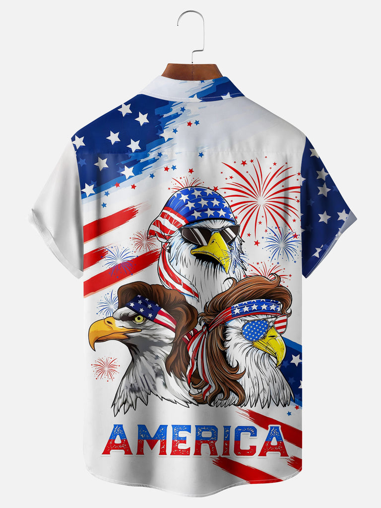 Men's American Flag Fireworks Cool Eagles Short Sleeve ShirtMens short sleeve shirts Big and tall Mens shirts Short sleeve shirts for men Mens 4xl shirts Casual short sleeve shirts