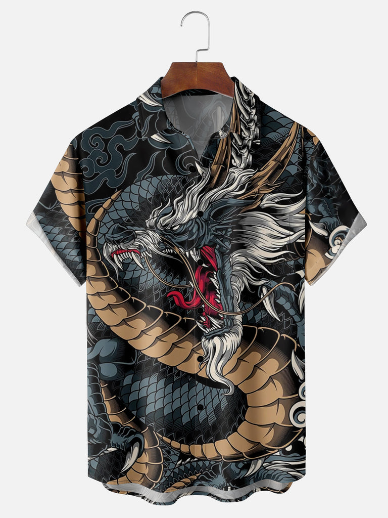 Men's Chinese Roaring Dragon Short Sleeve ShirtMens short sleeve shirts Big and tall Mens shirts Short sleeve shirts for men Mens 4xl shirts Casual short sleeve shirts