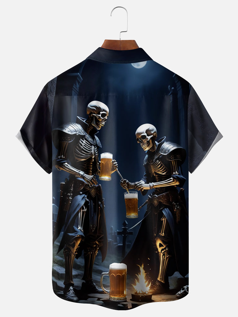 Men's Dead Knight Skeleton Skulls Having a Beer Short Sleeve ShirtMens short sleeve shirts Big and tall Mens shirts Short sleeve shirts for men Mens 4xl shirts Casual short sleeve shirts