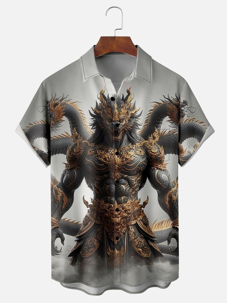 Men's Mythical Chinese Dragon Warrior Short Sleeve ShirtMens short sleeve shirts Big and tall Mens shirts Short sleeve shirts for men Mens 4xl shirts Casual short sleeve shirts