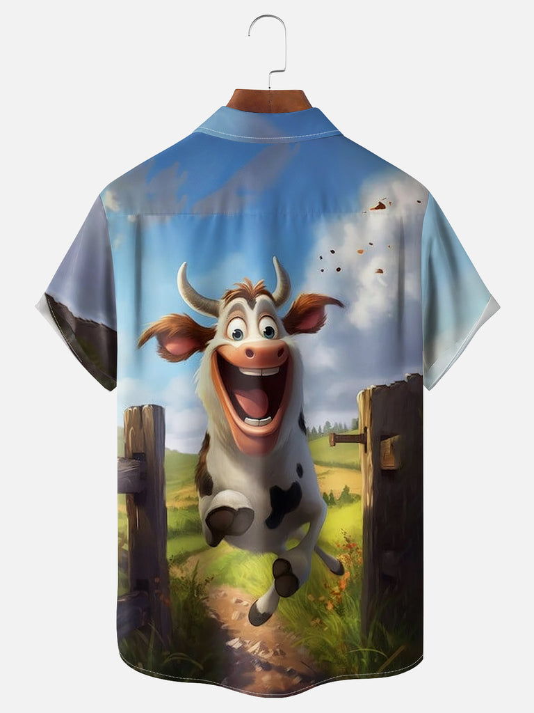 Men's Very Happy Cow In a Paddock Short Sleeve ShirtMens short sleeve shirts Big and tall Mens shirts Short sleeve shirts for men Mens 4xl shirts Casual short sleeve shirts