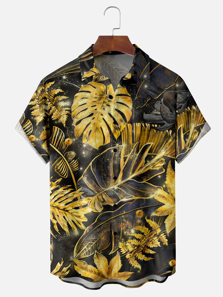 Men's Golden Palm Leaves Short Sleeve ShirtMens short sleeve shirts Big and tall Mens shirts Short sleeve shirts for men Mens 4xl shirts Casual short sleeve shirts