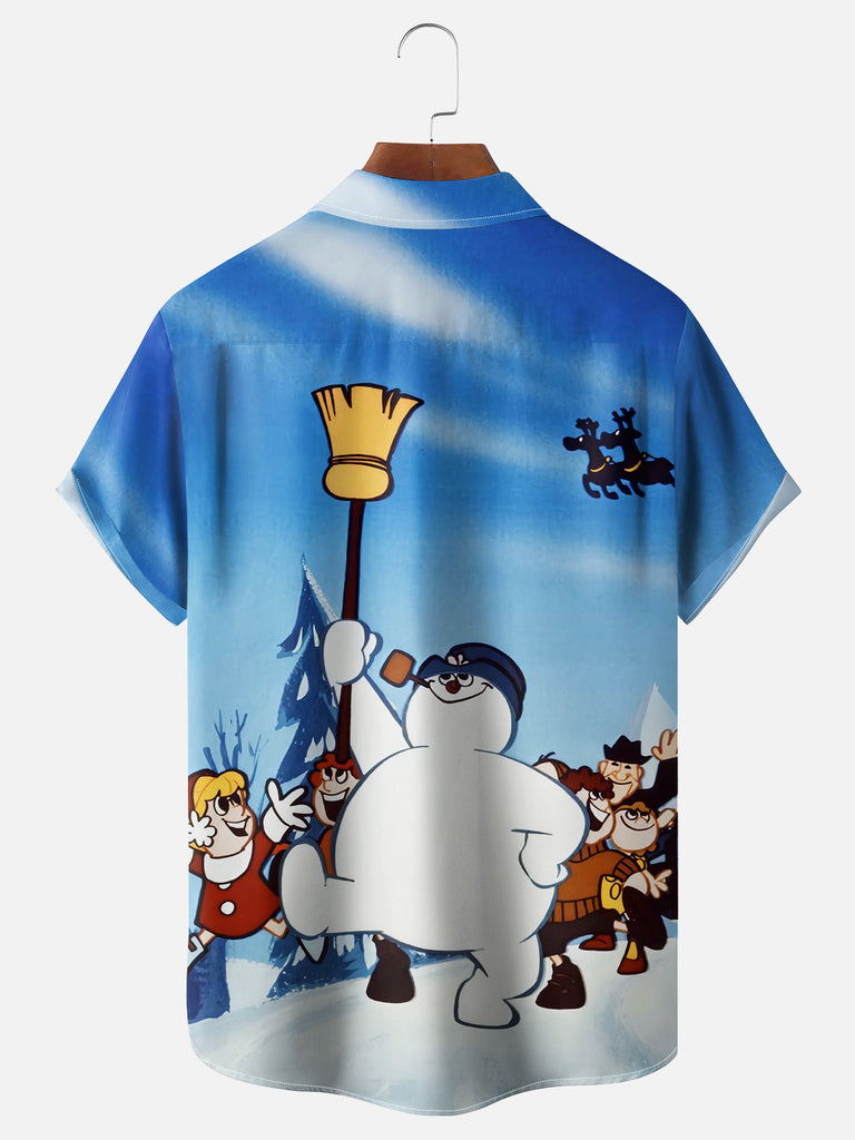 Men's Vintage Kids Following a Walking Snowman Short Sleeve Shirt, mens short sleeve shirts?¨º?big and tall mens shirts?¨º?short sleeve shirts for men?¨º?mens 4xl shirts?¨º?casual short sleeve shirts