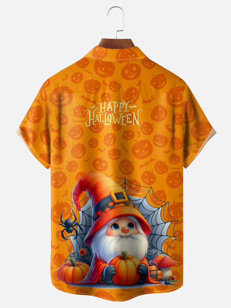 Men's Cute Halloween Wizard with Pumpkins and Spider Short Sleeve ShirtMens short sleeve shirts Big and tall Mens shirts Short sleeve shirts for men Mens 4xl shirts Casual short sleeve shirts