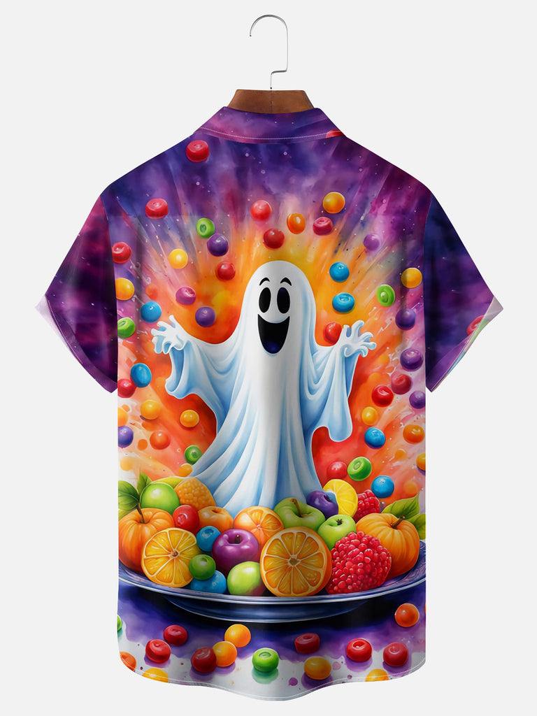 Men's Happy Ghost Trick or Treat Candy Short Sleeve ShirtMens short sleeve shirts Big and tall Mens shirts Short sleeve shirts for men Mens 4xl shirts Casual short sleeve shirts