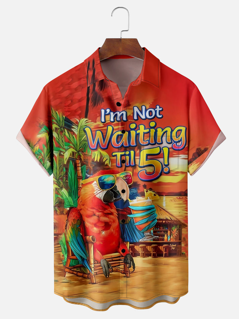 Men's I'm Not Waiting Until 5 Parrot Drinking Cocktail Short Sleeve ShirtMens short sleeve shirts Big and tall Mens shirts Short sleeve shirts for men Mens 4xl shirts Casual short sleeve shirts