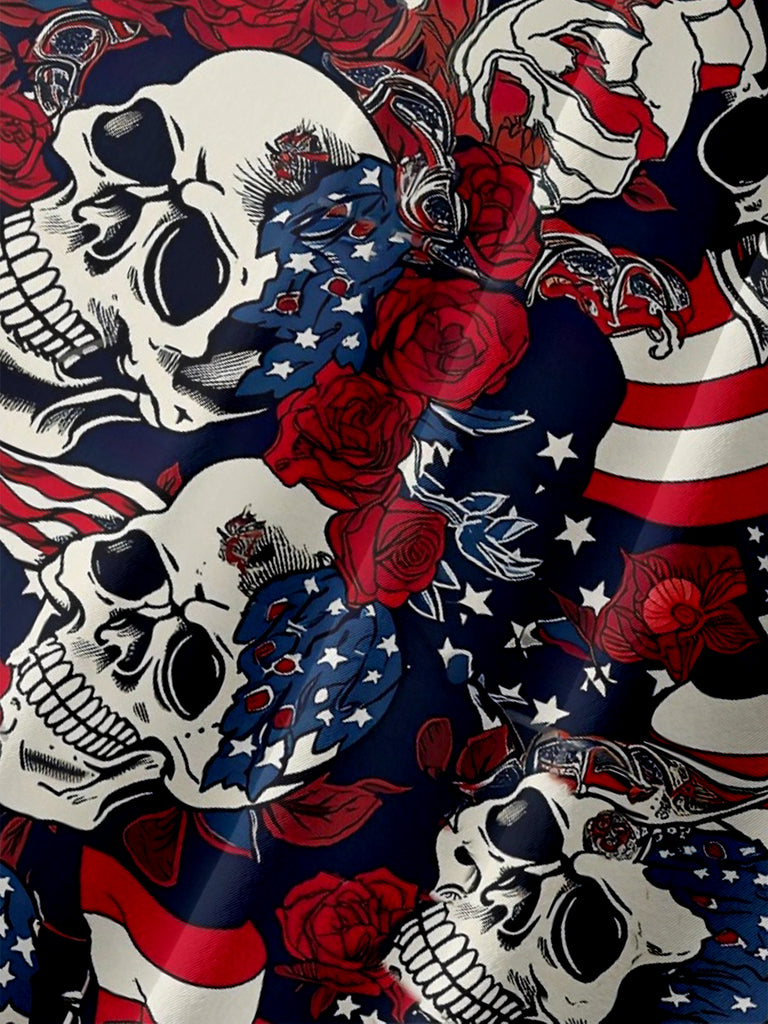 Men's American Flag Roses and Skulls Short Sleeve ShirtMens short sleeve shirts Big and tall Mens shirts Short sleeve shirts for men Mens 4xl shirts Casual short sleeve shirts