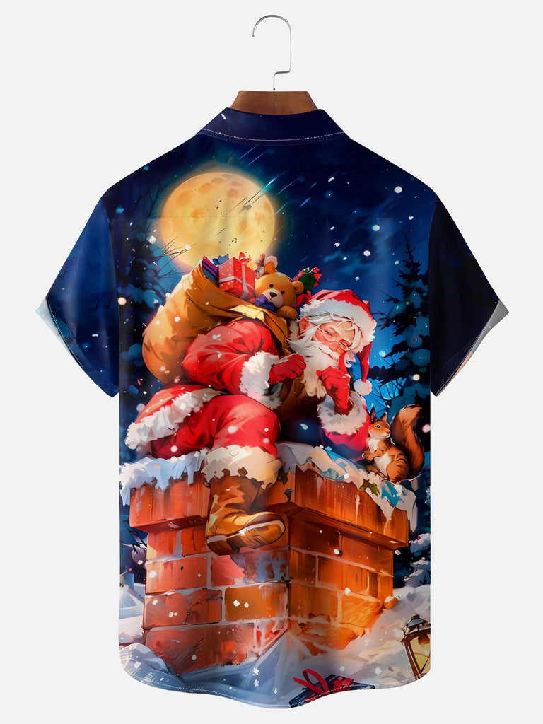 Men's Santa Going Down the Chimney Short Sleeve ShirtMens short sleeve shirts Big and tall Mens shirts Short sleeve shirts for men Mens 4xl shirts Casual short sleeve shirts