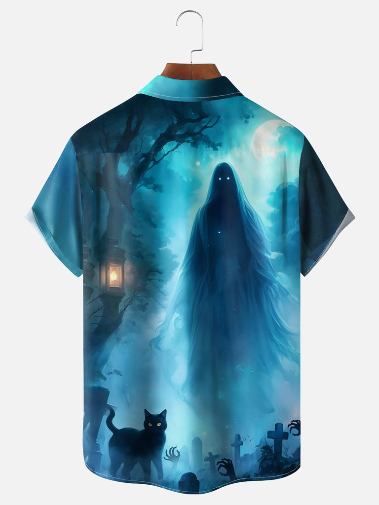 Men's Death with Cat in Cemetery Short Sleeve ShirtMens short sleeve shirts Big and tall Mens shirts Short sleeve shirts for men Mens 4xl shirts Casual short sleeve shirts