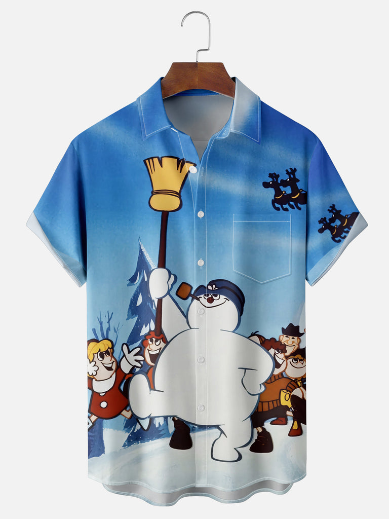 Men's Vintage Kids Following a Walking Snowman Short Sleeve Shirt, mens short sleeve shirts?¡§o?big and tall mens shirts?¡§o?short sleeve shirts for men?¡§o?mens 4xl shirts?¡§o?casual short sleeve shirts