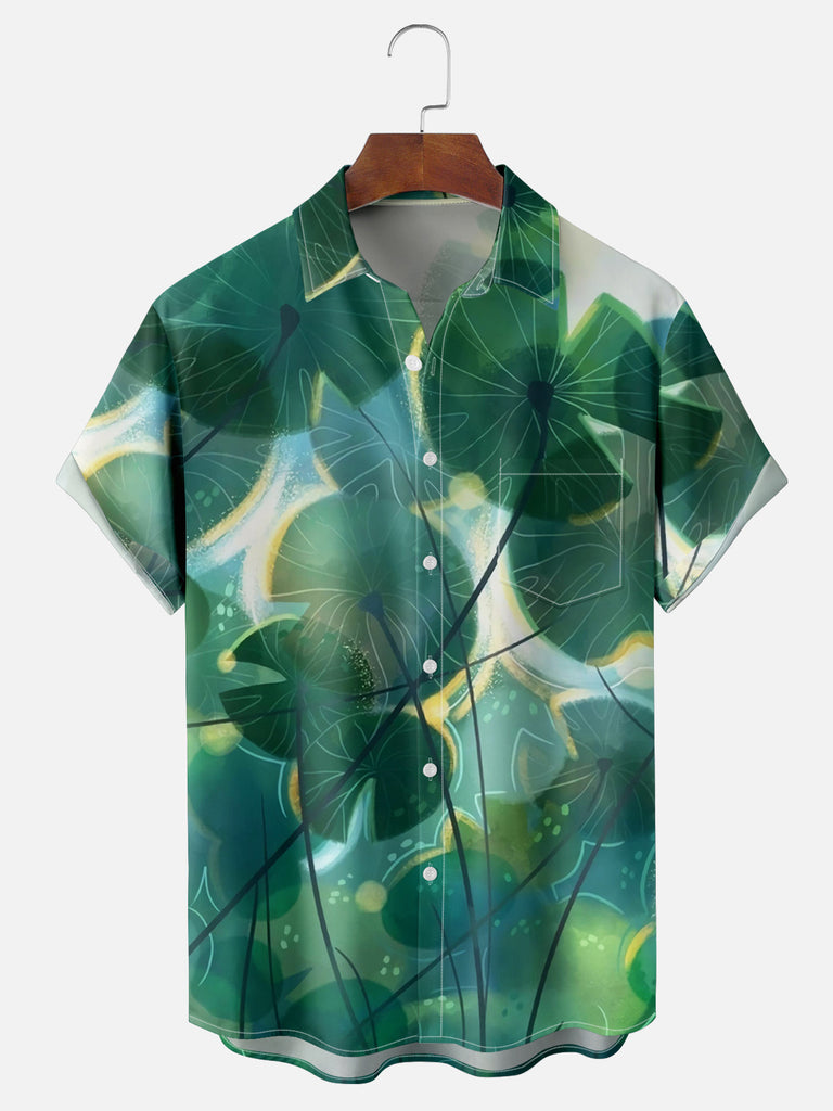 Men's Hand Painted Lily Pads Short Sleeve Shirt, mens short sleeve shirts¡ê?big and tall mens shirts¡ê?short sleeve shirts for men¡ê?mens 4xl shirts¡ê?casual short sleeve shirts