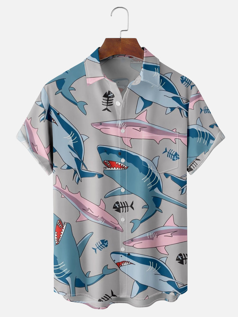 Men's Sharks and Fish Bones Short Sleeve ShirtMens short sleeve shirts Big and tall Mens shirts Short sleeve shirts for men Mens 4xl shirts Casual short sleeve shirts