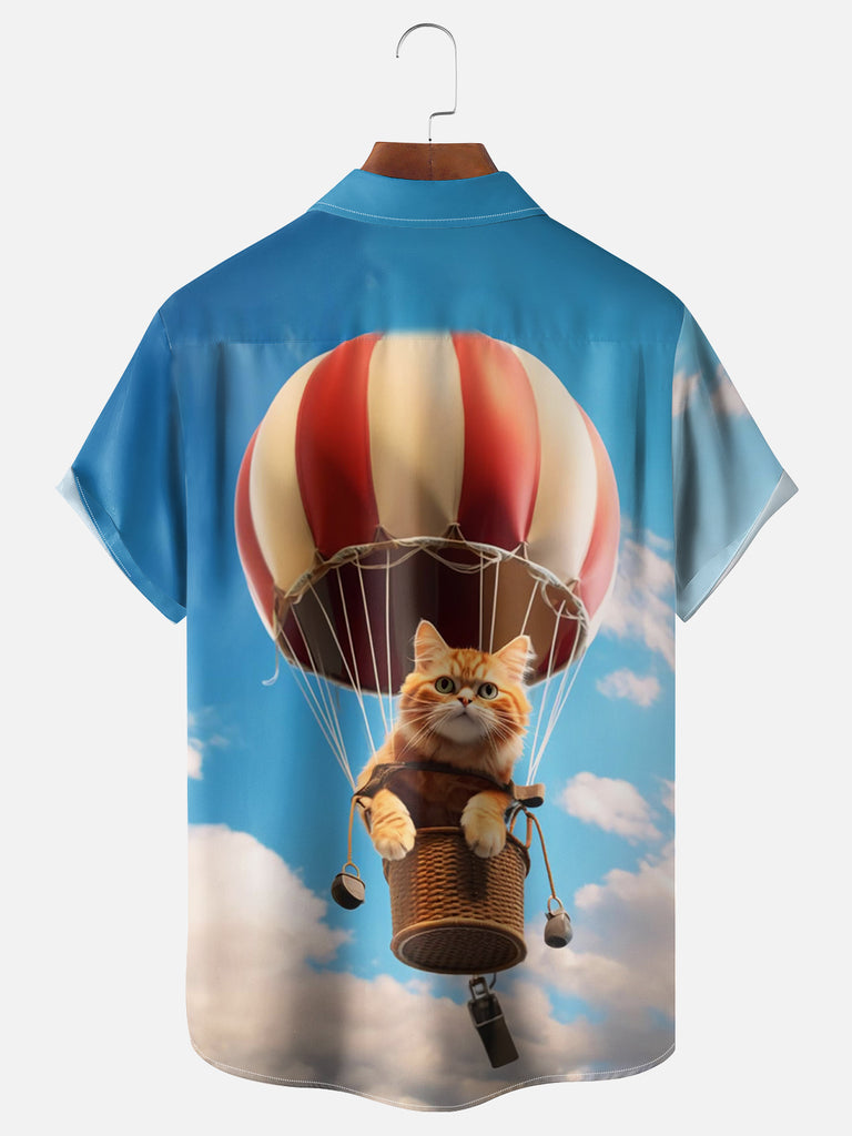 Ginger Cat in a Hot Air Balloon Short Sleeve Shirt, mens short sleeve shirts£¬big and tall mens shirts£¬short sleeve shirts for men£¬mens 4xl shirts£¬casual short sleeve shirts