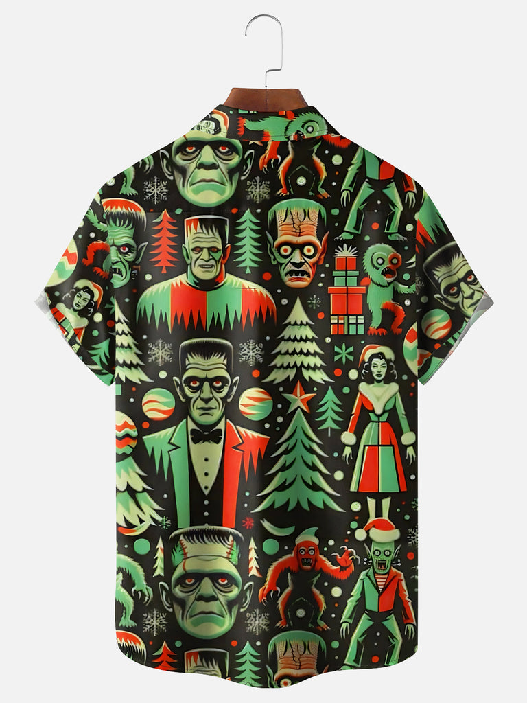 Men's Frankenstein Christmas Halloween All Over Print Short Sleeve ShirtMens short sleeve shirts Big and tall Mens shirts Short sleeve shirts for men Mens 4xl shirts Casual short sleeve shirts