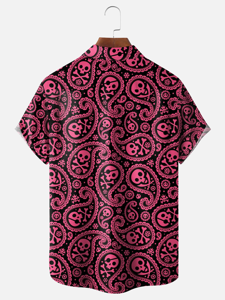 Men's Gothic Cute Skull Paisley Pattern Short Sleeve ShirtMens short sleeve shirts Big and tall Mens shirts Short sleeve shirts for men Mens 4xl shirts Casual short sleeve shirts