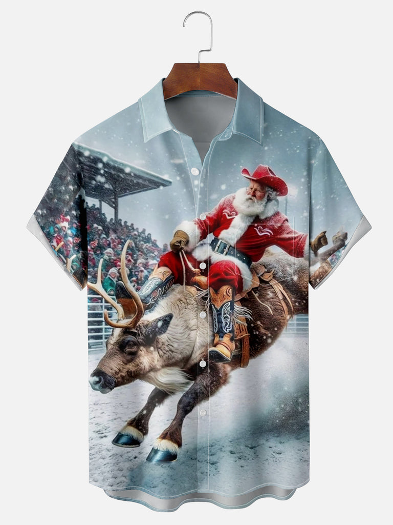 Men's Cowboy Santa Buck-Riding Short Sleeve Shirt, mens short sleeve shirts¡ê?big and tall mens shirts¡ê?short sleeve shirts for men¡ê?mens 4xl shirts¡ê?casual short sleeve shirts