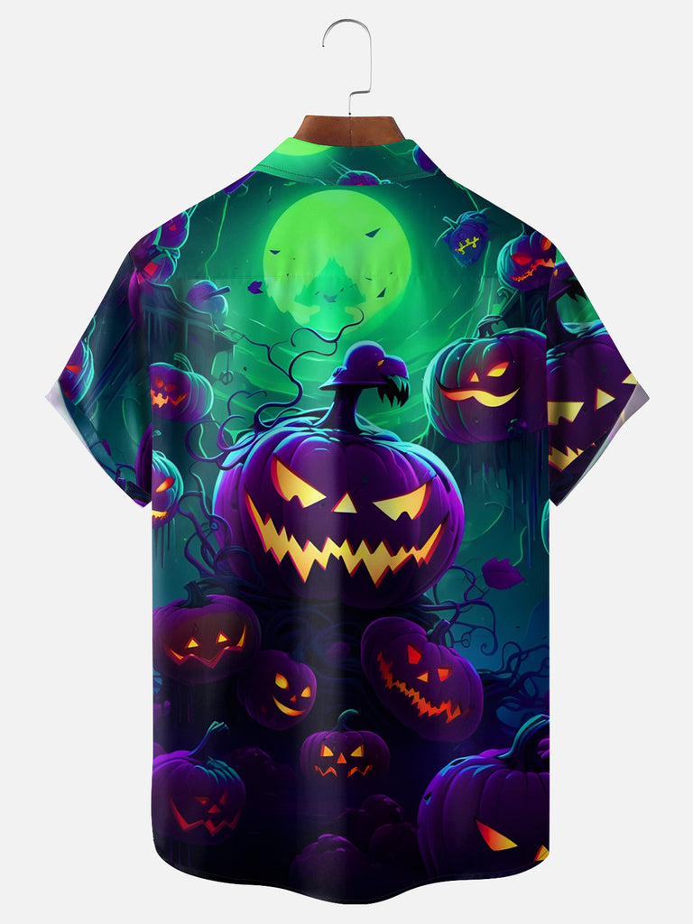 Men's Halloween Scary Pumpkins in the Night Short Sleeve ShirtMens short sleeve shirts Big and tall Mens shirts Short sleeve shirts for men Mens 4xl shirts Casual short sleeve shirts