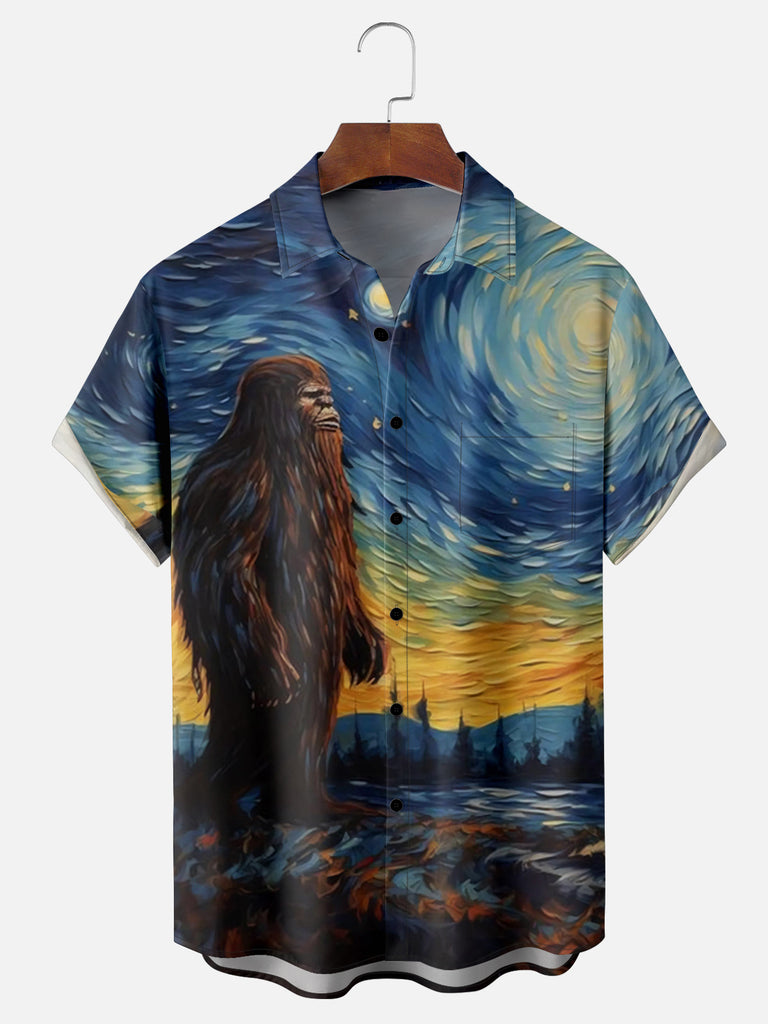 Men's Abstract Art Big Foot Gazing at Starry Night Short Sleeve ShirtMens short sleeve shirts Big and tall Mens shirts Short sleeve shirts for men Mens 4xl shirts Casual short sleeve shirts