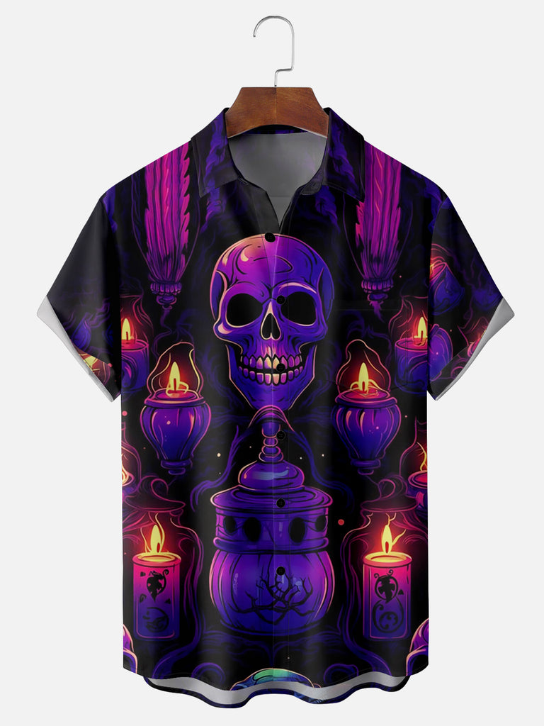 Men's Halloween Floating Skulls and Candles Short Sleeve ShirtMens short sleeve shirts Big and tall Mens shirts Short sleeve shirts for men Mens 4xl shirts Casual short sleeve shirts