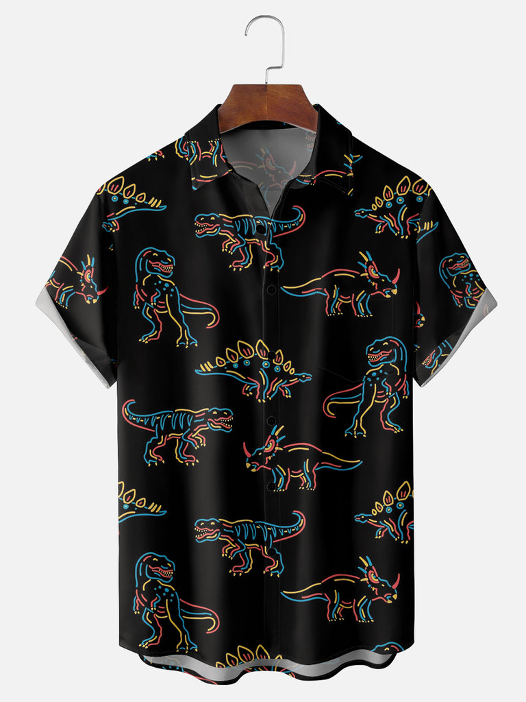 Men's Neon Light Dinosaur Pattern Everyday Short Sleeve ShirtMens short sleeve shirts Big and tall Mens shirts Short sleeve shirts for men Mens 4xl shirts Casual short sleeve shirts