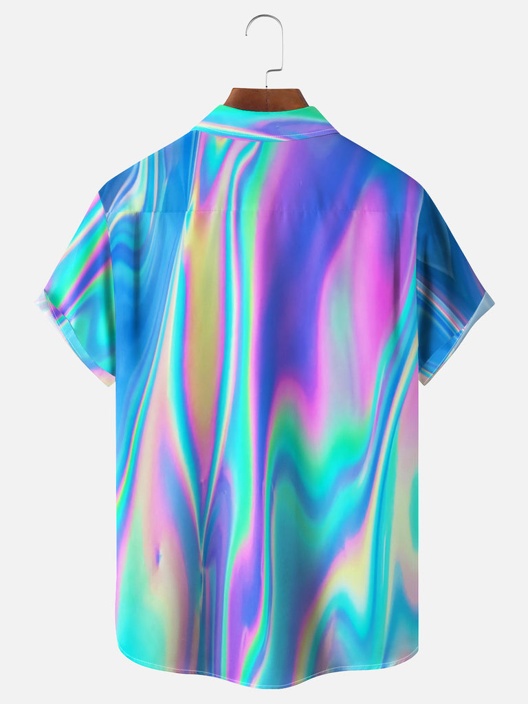 Men's Casual Blue Iridescent Short Sleeve ShirtMens short sleeve shirts Big and tall Mens shirts Short sleeve shirts for men Mens 4xl shirts Casual short sleeve shirts