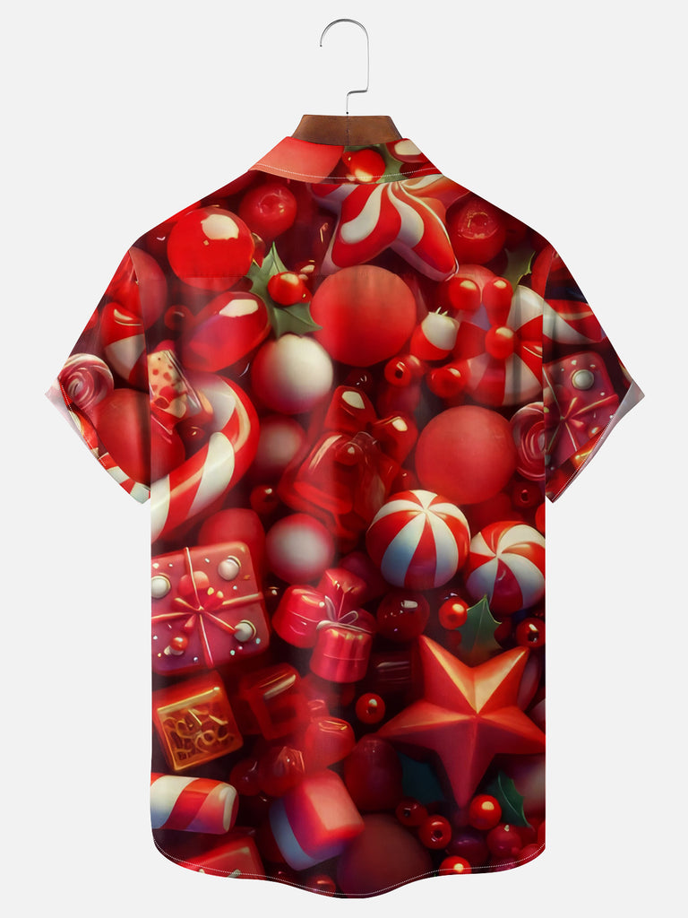 Men's Christmas Candy and Ornaments Short Sleeve ShirtMens short sleeve shirts Big and tall Mens shirts Short sleeve shirts for men Mens 4xl shirts Casual short sleeve shirts