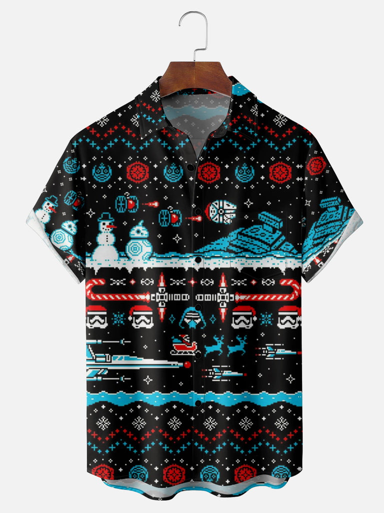 Men's Star Wars Pixel Art Christmas All Over Print Short Sleeve ShirtMens short sleeve shirts Big and tall Mens shirts Short sleeve shirts for men Mens 4xl shirts Casual short sleeve shirts