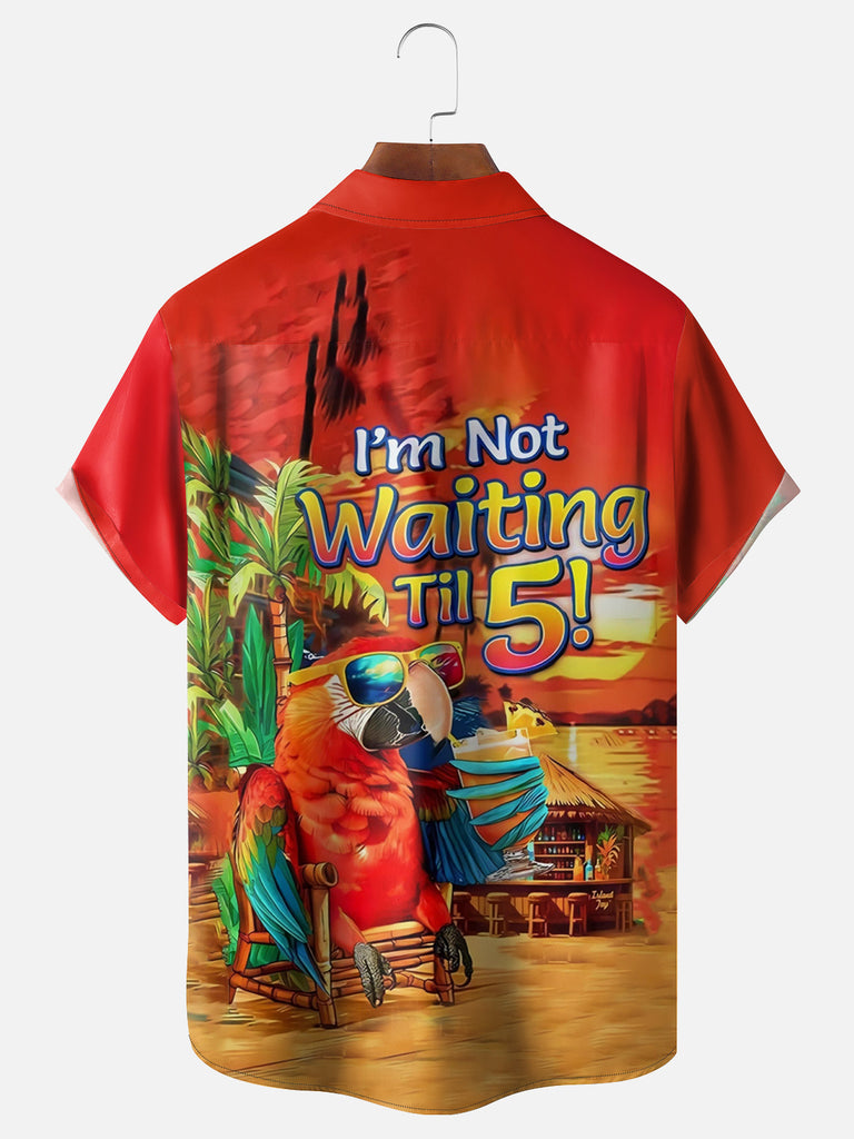 Men's I'm Not Waiting Until 5 Parrot Drinking Cocktail Short Sleeve ShirtMens short sleeve shirts Big and tall Mens shirts Short sleeve shirts for men Mens 4xl shirts Casual short sleeve shirts