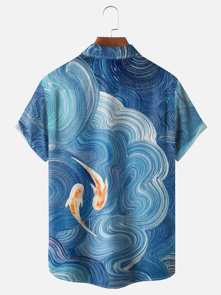 Men's Hand Painted Koi Pond Short Sleeve ShirtMens short sleeve shirts Big and tall Mens shirts Short sleeve shirts for men Mens 4xl shirts Casual short sleeve shirts