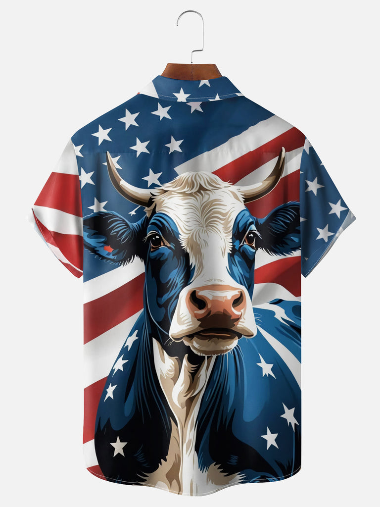 Men's All American Flag Cow Short Sleeve ShirtMens short sleeve shirts Big and tall Mens shirts Short sleeve shirts for men Mens 4xl shirts Casual short sleeve shirts