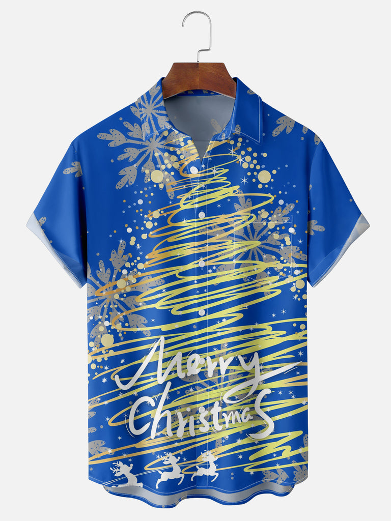 Merry Christmas Golden Lights Christmas Tree Short Sleeve Shirt, mens short sleeve shirts?¨º?big and tall mens shirts?¨º?short sleeve shirts for men?¨º?mens 4xl shirts?¨º?casual short sleeve shirts