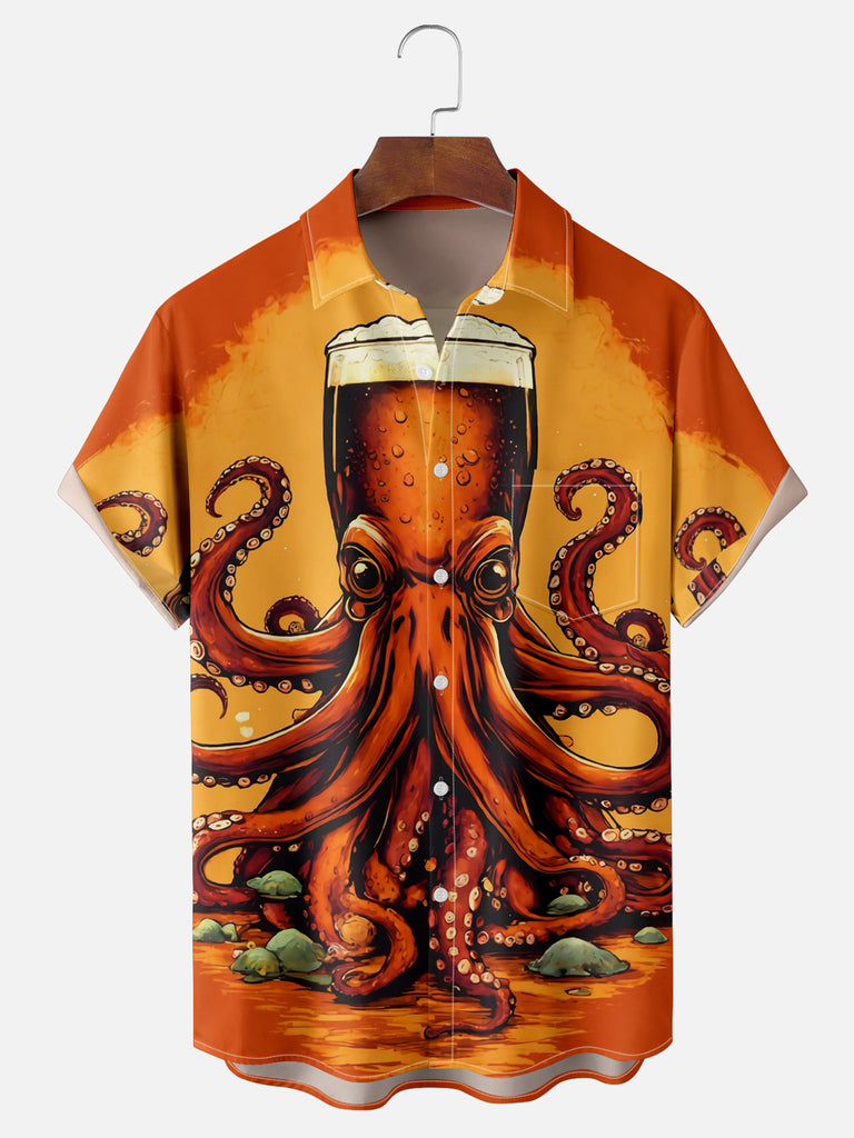 Men's Octopus Cthulhu Beer Short Sleeve ShirtMens short sleeve shirts Big and tall Mens shirts Short sleeve shirts for men Mens 4xl shirts Casual short sleeve shirts