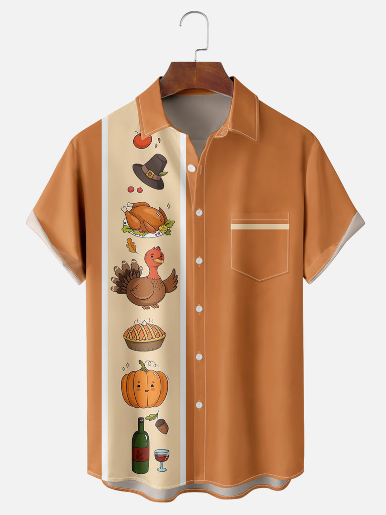 Men's Stripe with Thanksgiving Turkey Pie Wine Short Sleeve Shirt, mens short sleeve shirts¡ê?big and tall mens shirts¡ê?short sleeve shirts for men¡ê?mens 4xl shirts¡ê?casual short sleeve shirts