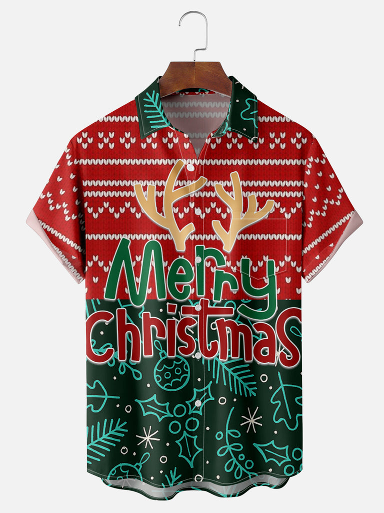 Merry Christmas Reindeer Antlers Short Sleeve Shirt, mens short sleeve shirts?¡§o?big and tall mens shirts?¡§o?short sleeve shirts for men?¡§o?mens 4xl shirts?¡§o?casual short sleeve shirts