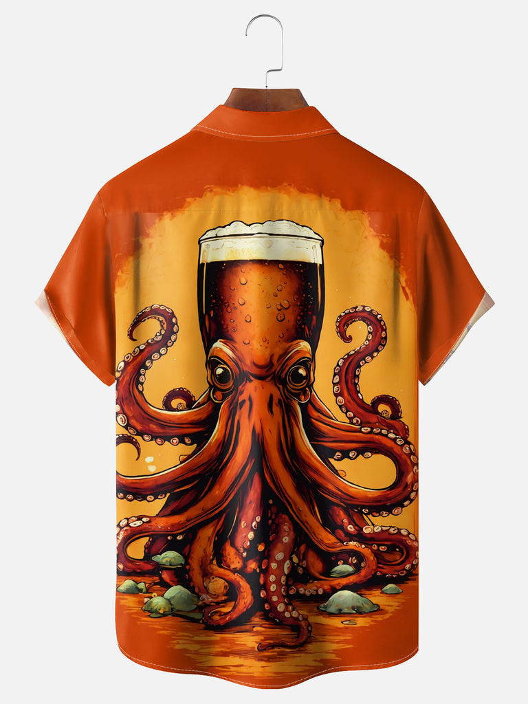 Men's Octopus Cthulhu Beer Short Sleeve ShirtMens short sleeve shirts Big and tall Mens shirts Short sleeve shirts for men Mens 4xl shirts Casual short sleeve shirts