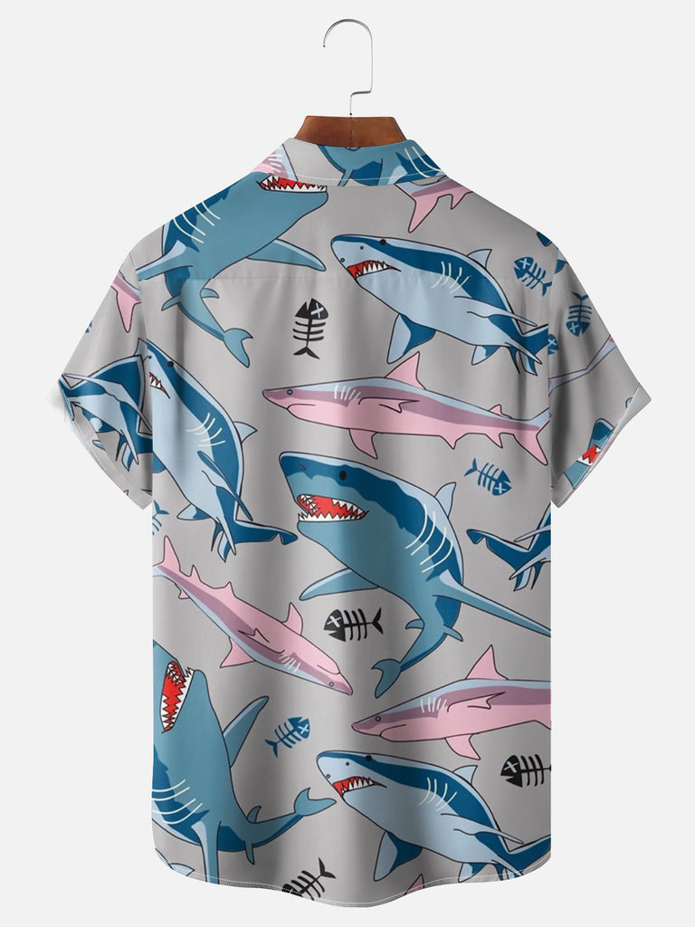 Men's Sharks and Fish Bones Short Sleeve ShirtMens short sleeve shirts Big and tall Mens shirts Short sleeve shirts for men Mens 4xl shirts Casual short sleeve shirts