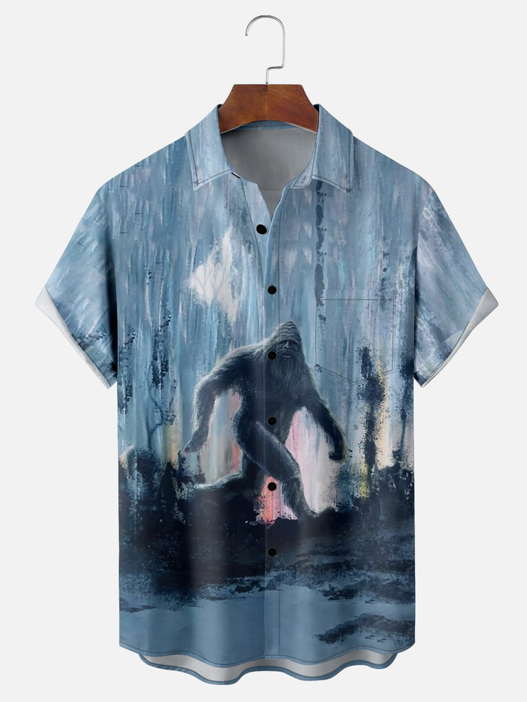 Men's Big Foot Sighting in Oil Painting Style Short Sleeve ShirtMens short sleeve shirts Big and tall Mens shirts Short sleeve shirts for men Mens 4xl shirts Casual short sleeve shirts