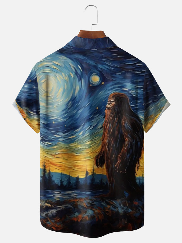 Men's Abstract Art Big Foot Gazing at Starry Night Short Sleeve ShirtMens short sleeve shirts Big and tall Mens shirts Short sleeve shirts for men Mens 4xl shirts Casual short sleeve shirts