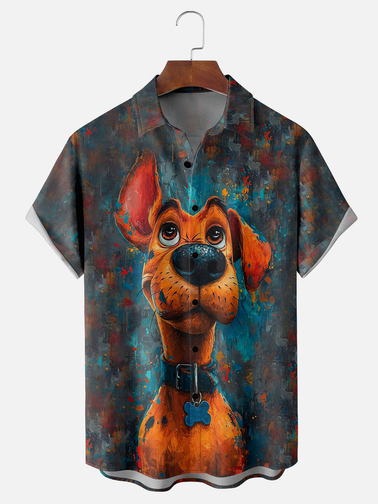 Men's Painted Scooby Doo Dog Short Sleeve ShirtMens short sleeve shirts Big and tall Mens shirts Short sleeve shirts for men Mens 4xl shirts Casual short sleeve shirts