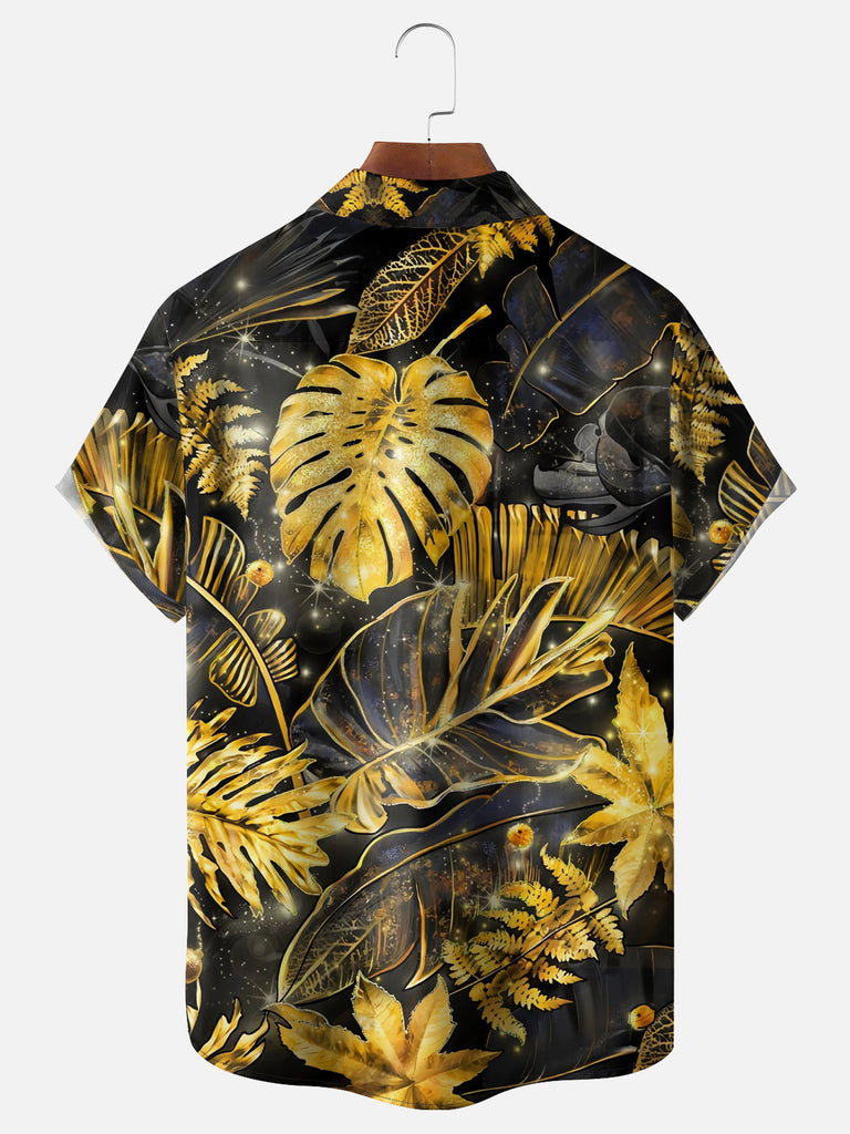 Men's Golden Palm Leaves Short Sleeve ShirtMens short sleeve shirts Big and tall Mens shirts Short sleeve shirts for men Mens 4xl shirts Casual short sleeve shirts