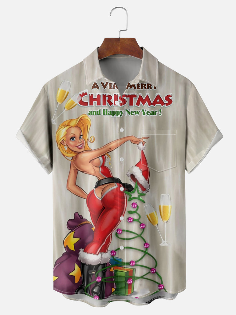 Men's Merry Christmas Blonde Beauty Short Sleeve ShirtMens short sleeve shirts Big and tall Mens shirts Short sleeve shirts for men Mens 4xl shirts Casual short sleeve shirts