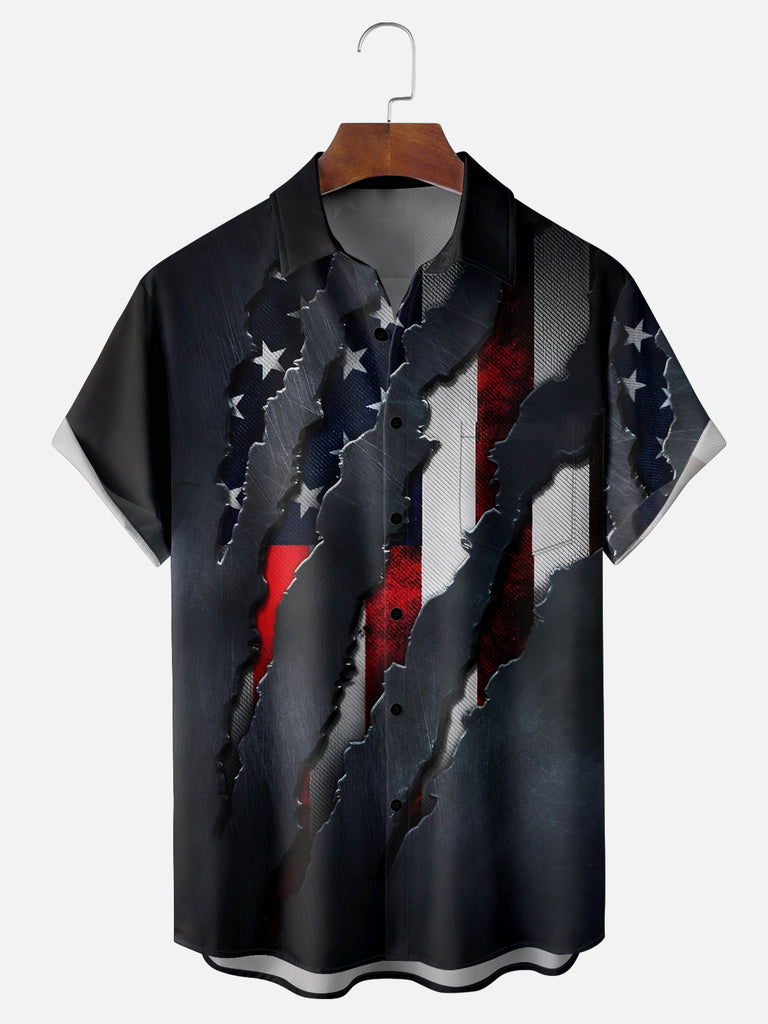 Men's American Flag Underneath Claw Marks Short Sleeve ShirtMens short sleeve shirts Big and tall Mens shirts Short sleeve shirts for men Mens 4xl shirts Casual short sleeve shirts