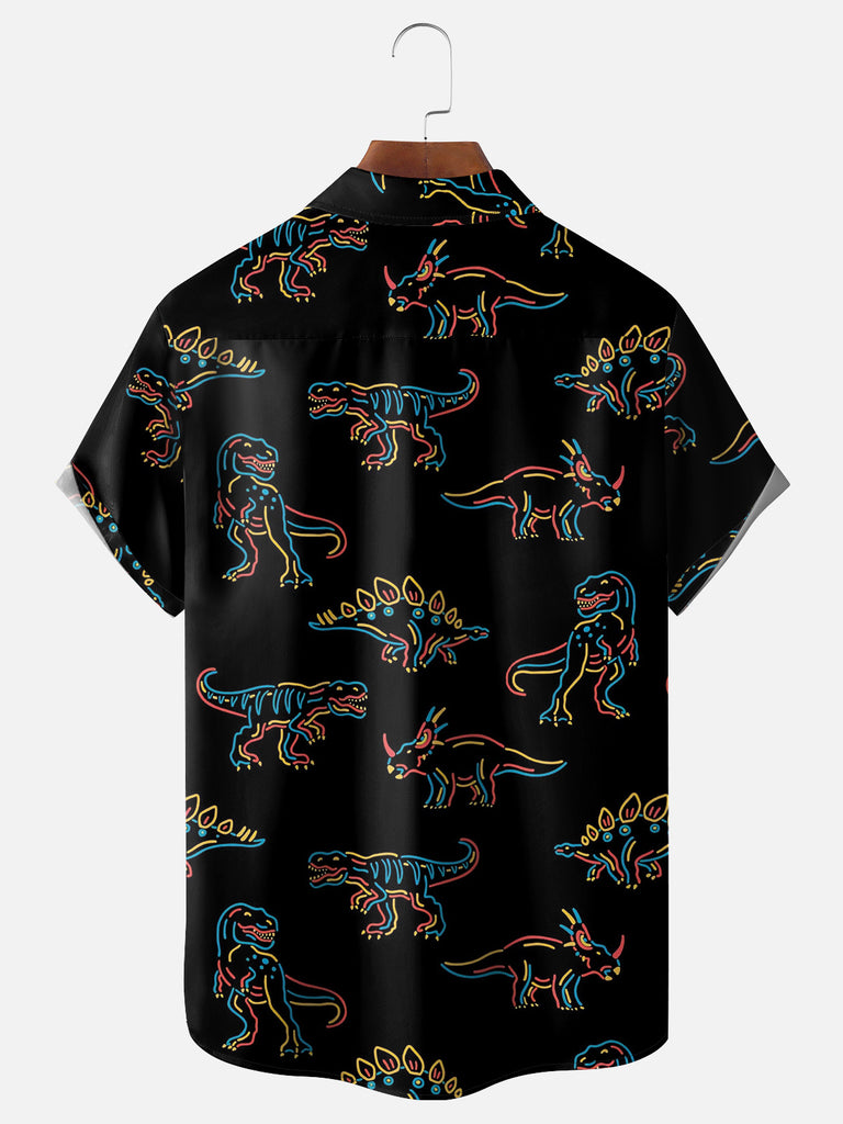 Men's Neon Light Dinosaur Pattern Everyday Short Sleeve ShirtMens short sleeve shirts Big and tall Mens shirts Short sleeve shirts for men Mens 4xl shirts Casual short sleeve shirts