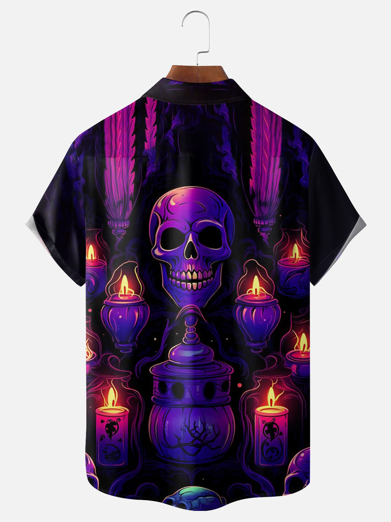 Men's Halloween Floating Skulls and Candles Short Sleeve ShirtMens short sleeve shirts Big and tall Mens shirts Short sleeve shirts for men Mens 4xl shirts Casual short sleeve shirts